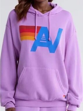 Aviator Nation Lavender Hoodie with Rainbow Logo